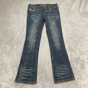 REQUEST Denim Blue Distressed Size 7 28 Embellished Low Rise Stretch Jeans